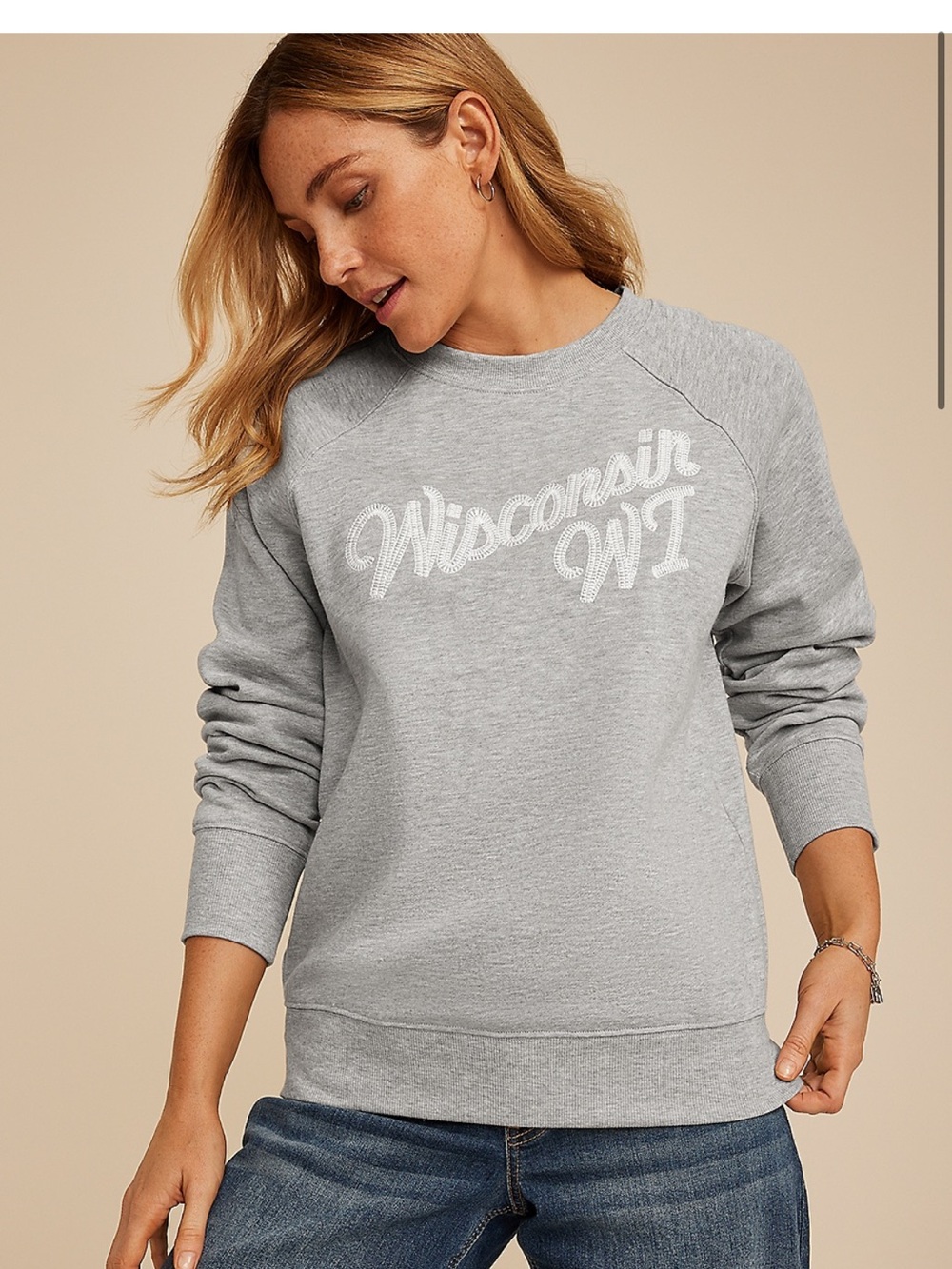 Wisconsin WI Gray Crewneck Sweatshirt